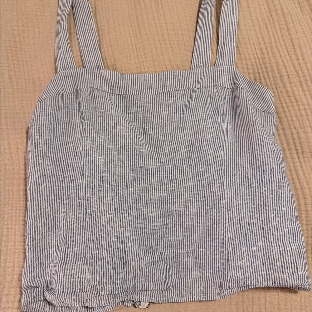 Quince 100% European Linen Fitted Tank in Blue Pinstripe